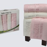 Набор полотенец Gonca LARA махра бамбук кремовый+светло-розовый 50х90 2 шт., 90х150 2 шт., фото, фотография