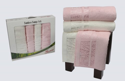Набор полотенец Gonca LARA махра бамбук кремовый+светло-розовый 50х90 2 шт., 90х150 2 шт., фото, фотография
