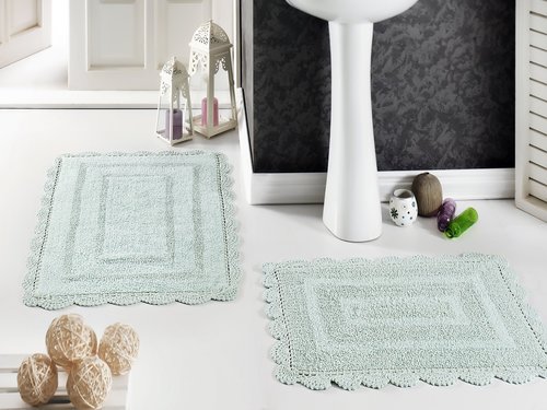 Набор ковриков для ванной Modalin EVORA вязаный хлопок 50х70, 60х100 светло-зелёный, фото, фотография