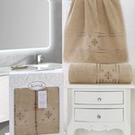 Набор полотенец банных в подарочной упаковке 50х90, 70х140 Karna SEHER махра хлопок кофейный, фото, фотография