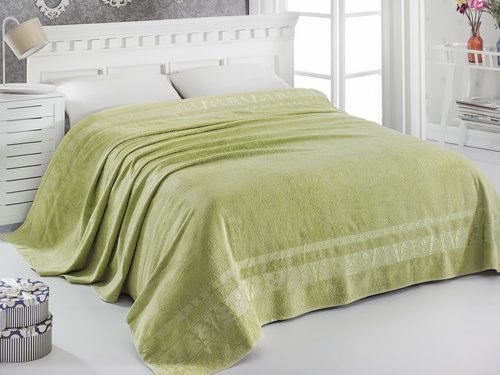 Махровая простынь-одеяло-покрывало Pupilla ELIT махра бамбук зелёный 200х220, фото, фотография