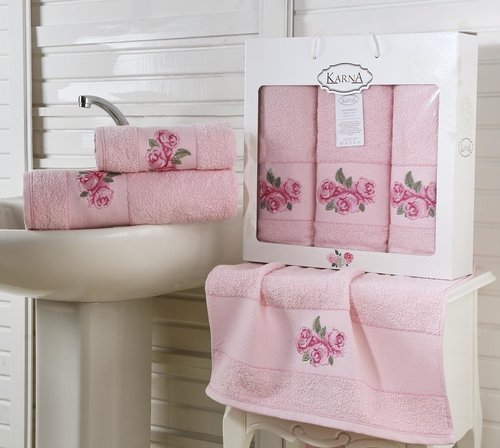 Набор полотенец для ванной 50х90 2 шт., 70х140 Karna HAVIN махра хлопок розовый, фото, фотография