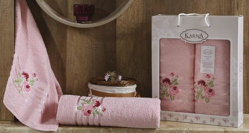 Набор полотенец для ванной 50х90, 70х140 Karna ROSEN махра хлопок светло-розовый, фото, фотография