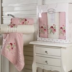 Набор полотенец для ванной 50х90 2 шт., 70х140 Karna ROSEN махра хлопок светло-розовый, фото, фотография