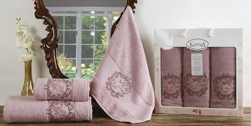 Набор полотенец для ванной 50х90 2 шт., 70х140 Karna CLARIS махра хлопок грязно-розовый, фото, фотография