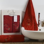 Набор полотенец для ванной 50х90, 70х140 Karna ORKIDE махра хлопок бордовый, фото, фотография