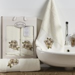 Набор полотенец для ванной 50х90, 70х140 Karna ORKIDE махра хлопок кремовый, фото, фотография