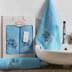 Набор полотенец для ванной 50х90, 70х140 Karna ORKIDE махра хлопок бирюзовый, фото, фотография