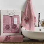 Набор полотенец для ванной 50х90, 70х140 Karna ORKIDE махра хлопок розовый, фото, фотография