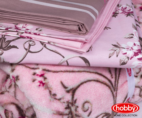 Постельное белье с покрывалом Hobby ORNELLA поплин хлопок розовый евро, фото, фотография