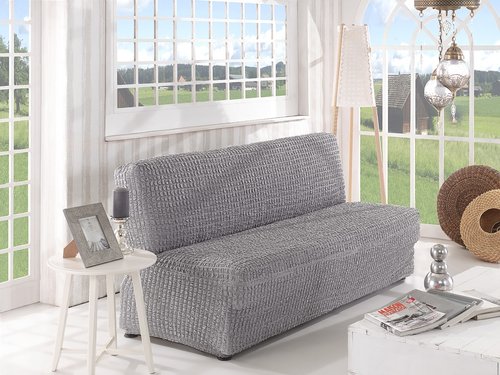 Чехол на диван без юбки и подлокотников Karna серый двухместный, фото, фотография