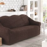 Чехол на диван без юбки Karna коричневый трёхместный, фото, фотография