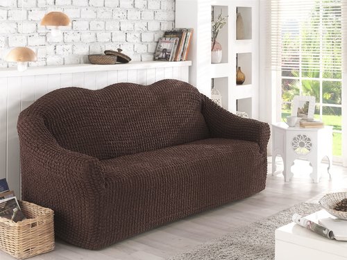 Чехол на диван без юбки Karna коричневый двухместный, фото, фотография