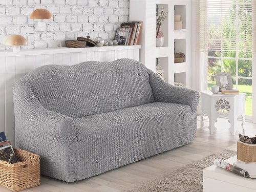 Чехол на диван без юбки Karna серый двухместный, фото, фотография