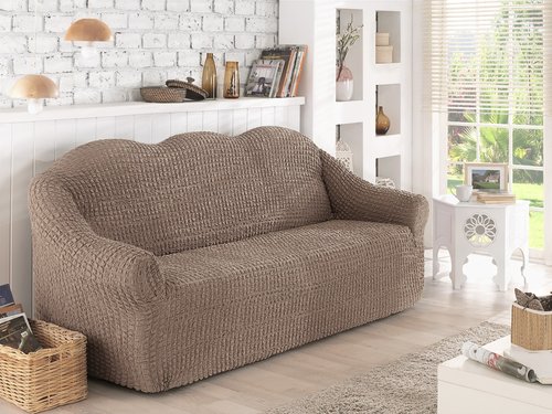 Чехол на диван без юбки Karna кофейный двухместный, фото, фотография