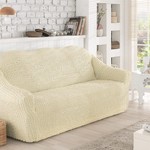 Чехол на диван без юбки Karna кремовый трёхместный, фото, фотография