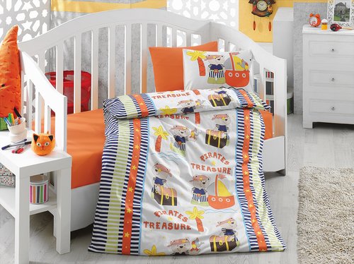 Постельное белье в кроватку Cotton Box BABY LINE HAZINE ранфорс хлопок оранжевый, фото, фотография