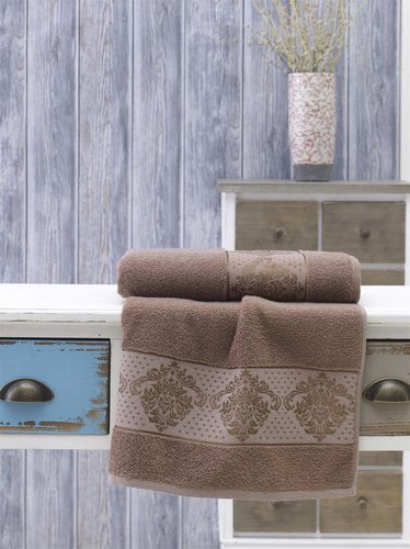 Полотенце для ванной Karna DORA махра хлопок коричневый 70х140, фото, фотография
