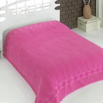Махровая простынь-покрывало для укрывания Karna REBEKA махра хлопок розовый 160х220, фото, фотография