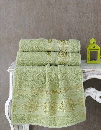 Полотенце для ванной Karna REBEKA махра хлопок тёмно-зелёный 100х150, фото, фотография