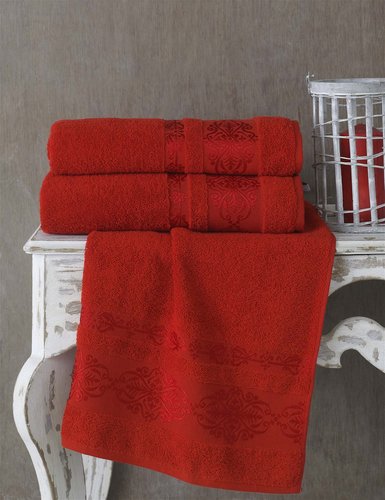 Полотенце для ванной Karna REBEKA махра хлопок красный 90х150, фото, фотография