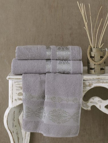 Полотенце для ванной Karna REBEKA махра хлопок серый 100х150, фото, фотография