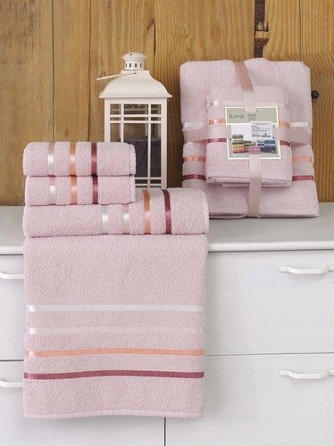 Подарочный набор полотенец для ванной Karna BALE хлопковая махра 50х80 2 шт., 70х140 2 шт. светло-розовый, фото, фотография