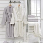 Набор халатов Cotton Box махра бамбук молочный+серый, фото, фотография