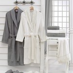 Набор халатов Cotton Box махра бамбук молочный+тёмно-серый, фото, фотография