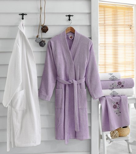 Набор халатов Cotton Box махра хлопок лиловый+белый, фото, фотография