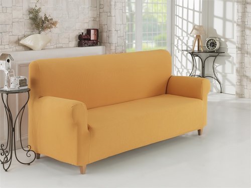 Чехол на диван Karna NAPOLI горчичный трёхместный, фото, фотография