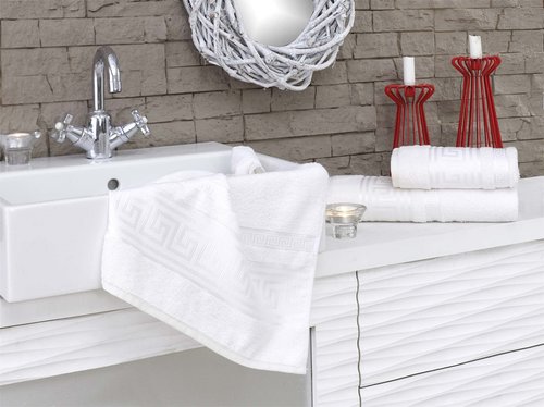 Полотенце для ванной Karna GREK махра бамбук+хлопок кремовый 50х90, фото, фотография