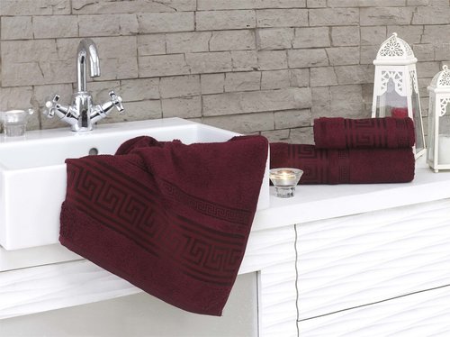 Полотенце для ванной Karna GREK махра бамбук+хлопок бордовый 70х140, фото, фотография
