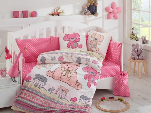 Набор в детскую кроватку для новорожденных Hobby TOMBIK поплин хлопок розовый, фото, фотография
