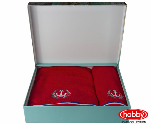 Подарочный набор полотенец для ванной 50х90, 70х140 Hobby Home Collection MARITIM махра хлопок красный, фото, фотография
