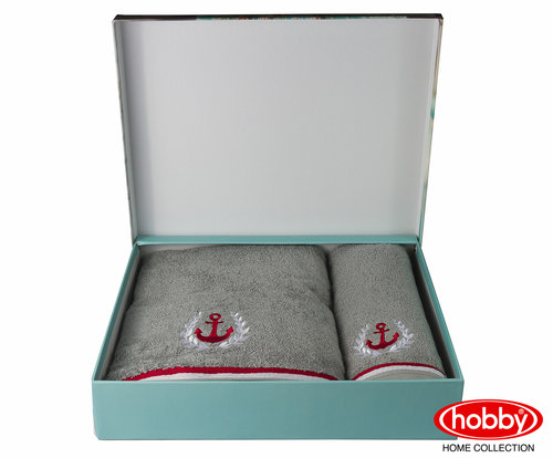 Подарочный набор полотенец для ванной 50х90, 70х140 Hobby Home Collection MARITIM махра хлопок серый, фото, фотография