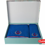 Подарочный набор полотенец для ванной 50х90, 70х140 Hobby Home Collection MARITIM махра хлопок синий, фото, фотография