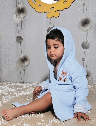Халат детский Karna TEENY хлопковая махра голубой 2-3 года, фото, фотография
