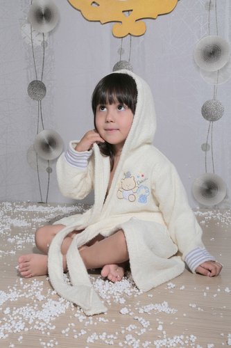 Халат детский Karna TEENY хлопковая махра кремовый 4-5 лет, фото, фотография