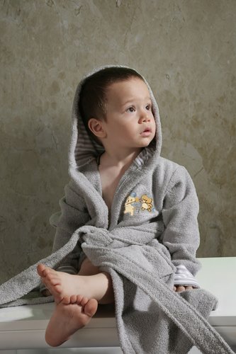 Халат детский Karna TEENY хлопковая махра серый 4-5 лет, фото, фотография