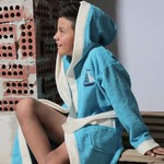 Халат детский Karna SILVER хлопковая махра бирюзовый 8-9 лет, фото, фотография