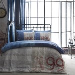 Постельное белье TAC RANFORCE LOFT хлопковый ранфорс синий 1,5 спальный, фото, фотография
