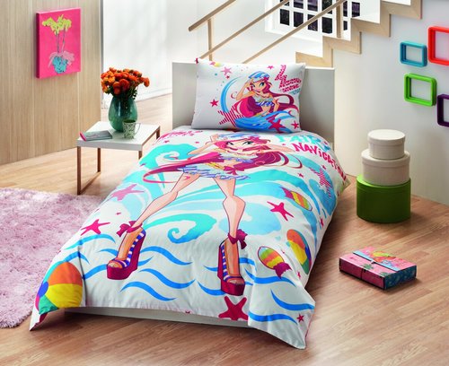 Детское постельное белье TAC WINX BLOOM OCEAN хлопковый ранфорс 1,5 спальный, фото, фотография
