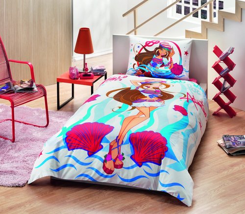 Детское постельное белье TAC WINX FLORA OCEAN хлопковый ранфорс 1,5 спальный, фото, фотография