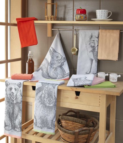 Набор кухонных полотенец Hobby Home Collection PRINT хлопок wolf, лиловый 50х70 2 шт., фото, фотография