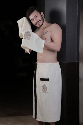 Набор для сауны мужской Karna KORAL хлопковая махра кремовый, фото, фотография
