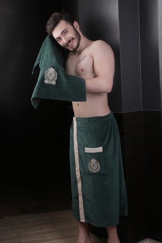 Набор для сауны мужской Karna KORAL хлопковая махра тёмно-зелёный, фото, фотография