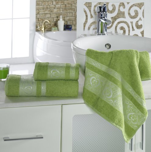 Полотенце для ванной Karna ELZA хлопковая махра зелёный 70х140, фото, фотография