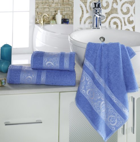 Полотенце для ванной Karna ELZA хлопковая махра голубой 70х140, фото, фотография