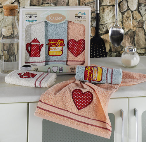 Подарочный набор кухонных полотенец Karna TEA LOVE хлопковая махра, фото, фотография